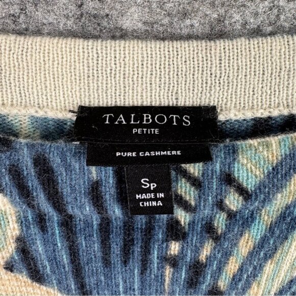 Talbots Petite Pure Cashmere Sweater Peacock Feather Print Quiet Luxury Size SP - Picture 6 of 15